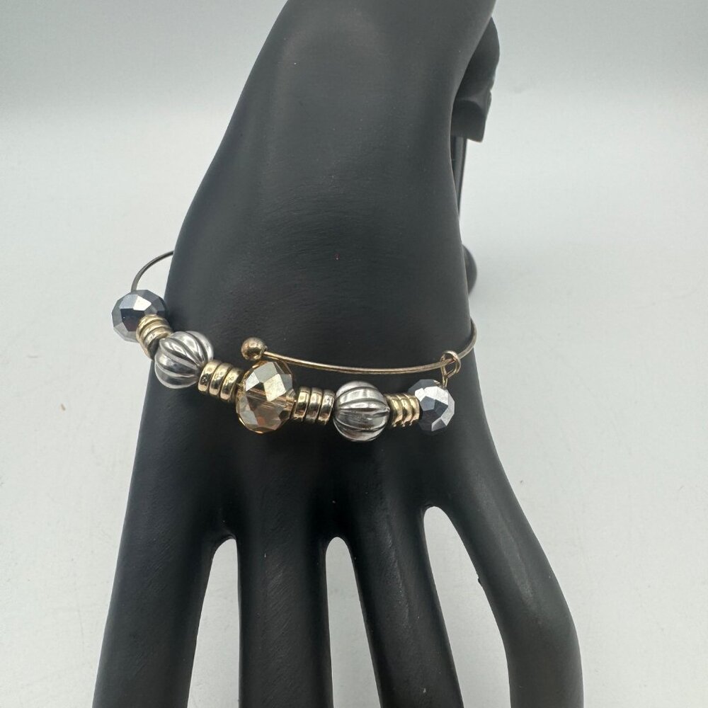 Goldtone Adjustable Beaded Bracelet Faceted Gemstone Accent Metal Crystal